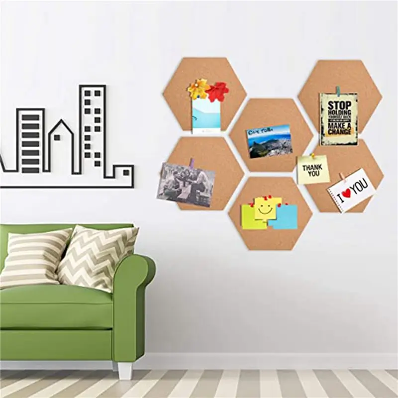 ABRJ-24Pcs مسدس لوحة الفلين البلاط ذاتية اللصق سميكة Corkboards للوحات مذكرة الحائط لوحة إبرية لوحة الإعلانات الزخرفية #4