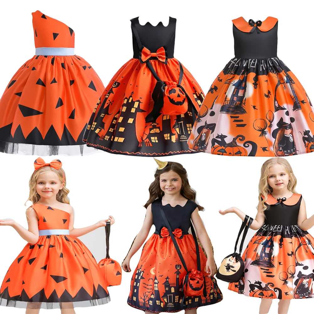 е оранжевый карнавальный костюм принцессы для девочек, бальное платье длиной до колена с круглым вырезом