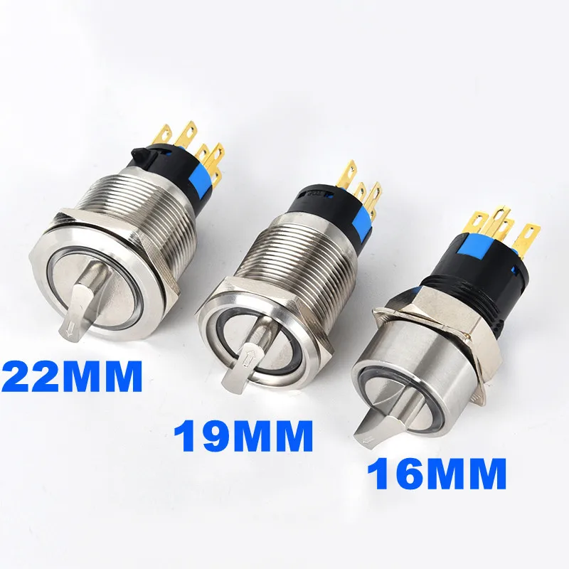 16/19/22MM metal knob switch LED lamp self-locking 2/3 position selection start stop power rotary switch 5V6V12V24V220V