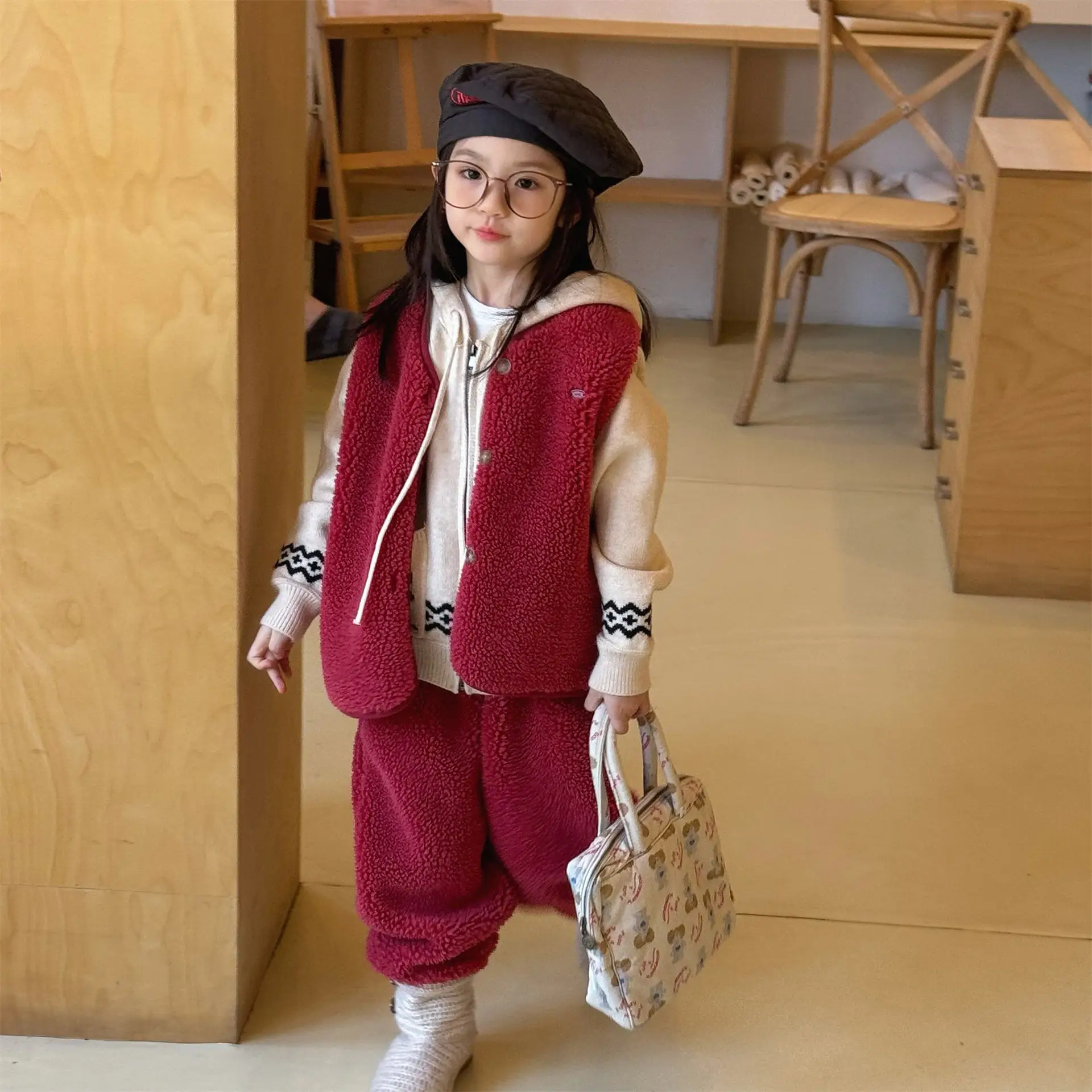 

2025 Winter New Children Sleeveless Warm Set Boys Girls Lamb Fleece Vest + Pants 2pcs Suit Plus Velvet Thick Kids Casual Outfits