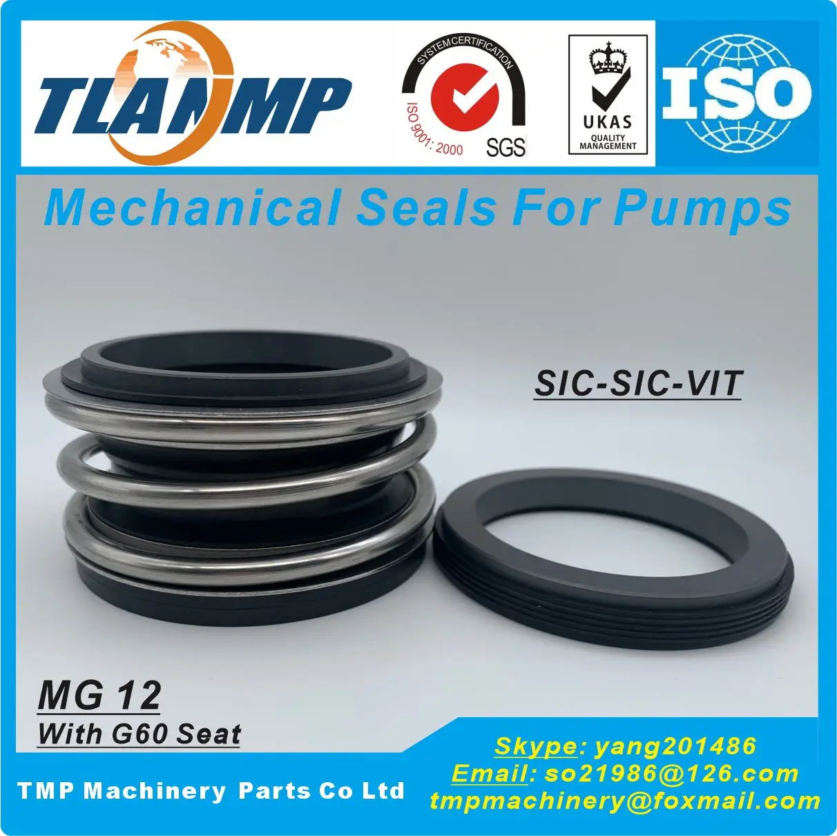 MG12-100 , MG12/100-G6 , MG12/100-G60 , MG12/100-Z TLANMP Mechanical Seals with G6/G60 Stationary Seats