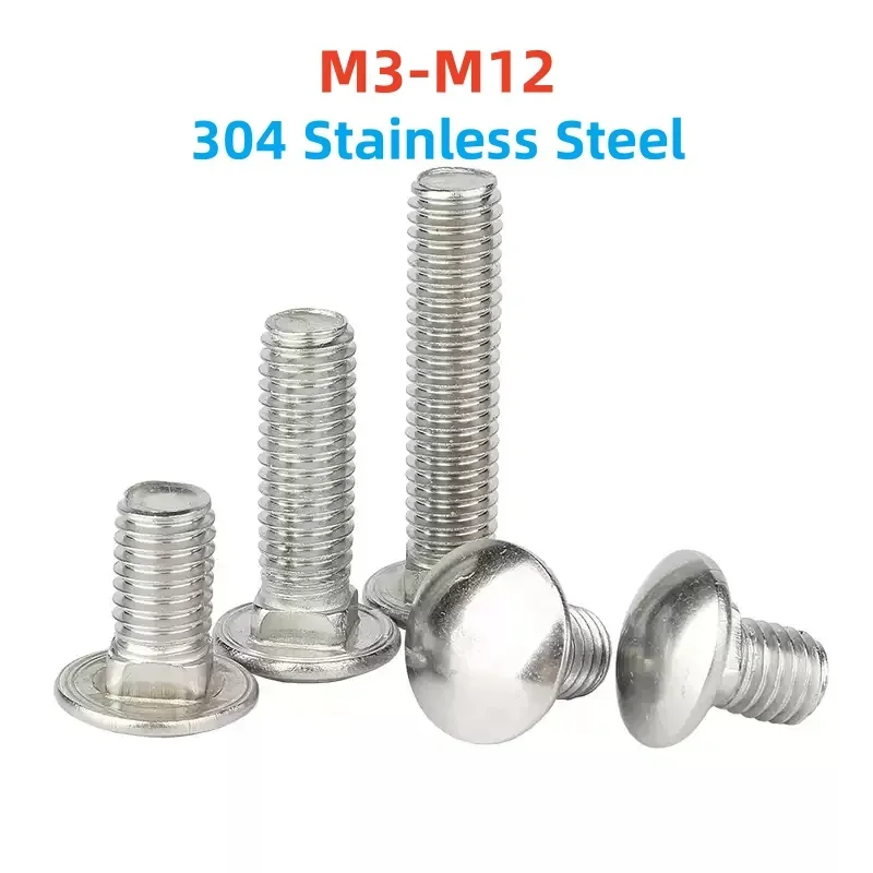 M3 M4 M6 M8 M10 M12 304 Stainless Steel Truss Round Head Square Neck Carriage Screw Coach Bolt For Shelf Desk Length: 8-120 mm