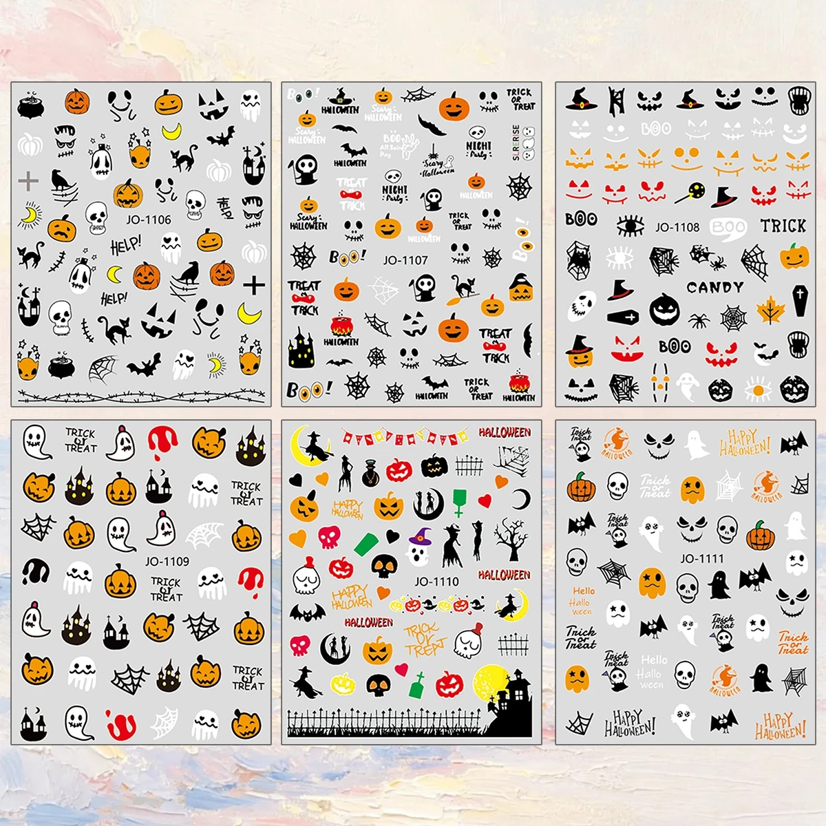 3 to 12 Sheets 3D Halloween Pumpkin Ghost Skull Bat Black Cat Spider Web Trick or Treat Self-Adhesive Nail Art Stickers