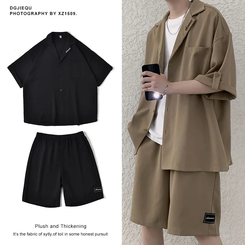 

Summer 2 Piece Men's Waffle Sets Casual T-Shirt And Shorts Set Male Sports Suit Solid Color Tracksuit Loose Suits Size XXL