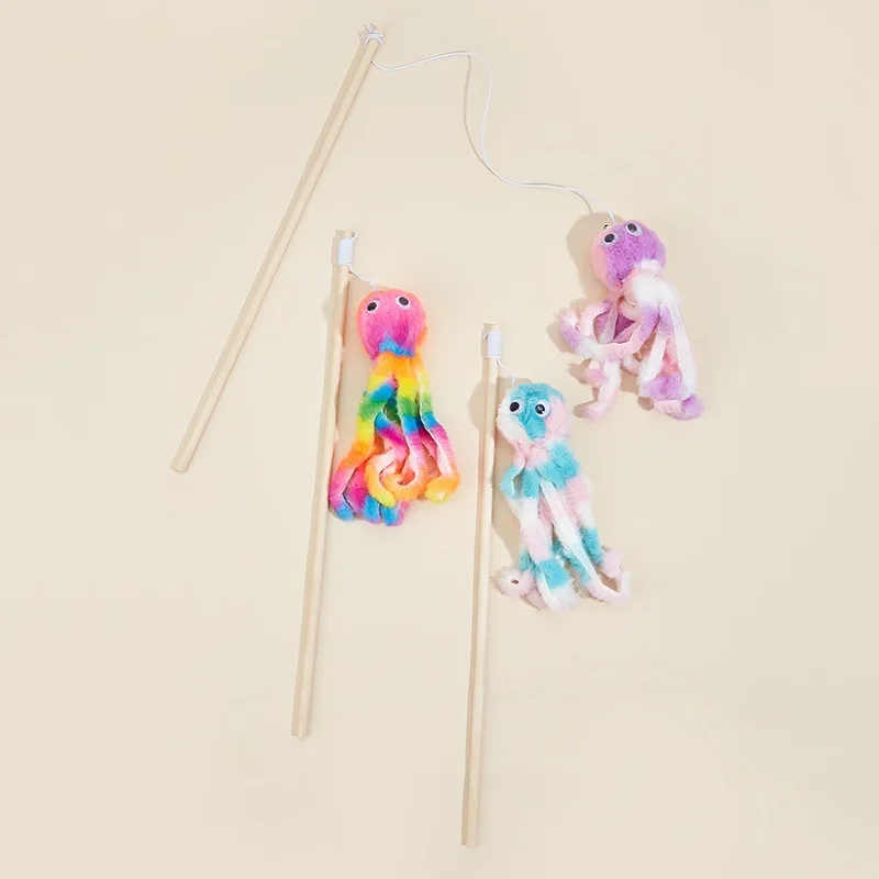 Colorful Octopus Teasing Stick Elastic Rope Bite Resistant Fun Interactive Cat Toy