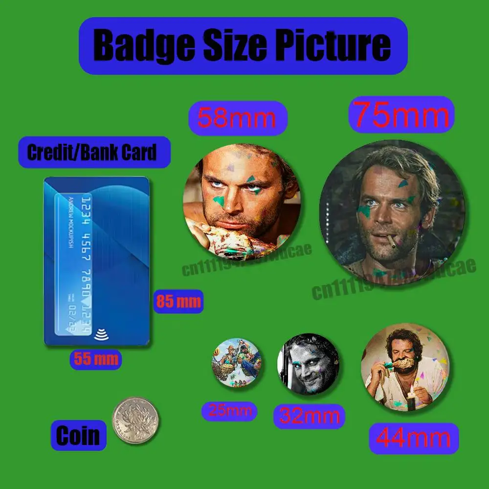 For Terence Hill Bud Spencer Badge Cover Custom Pin Insignia Emblem Round 32mm Button Hats Laser Film