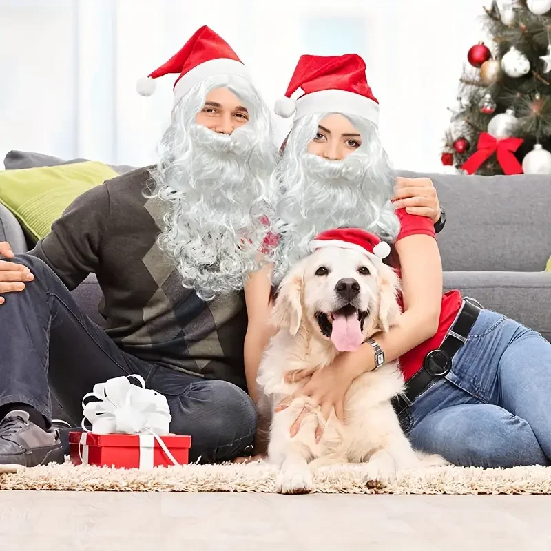 

1-10 шт., реалистичные белые усы Санта-Клауса с искусственной бородой и резинкой для рождественского костюма, аксессуары для косплея для взрослых и детей