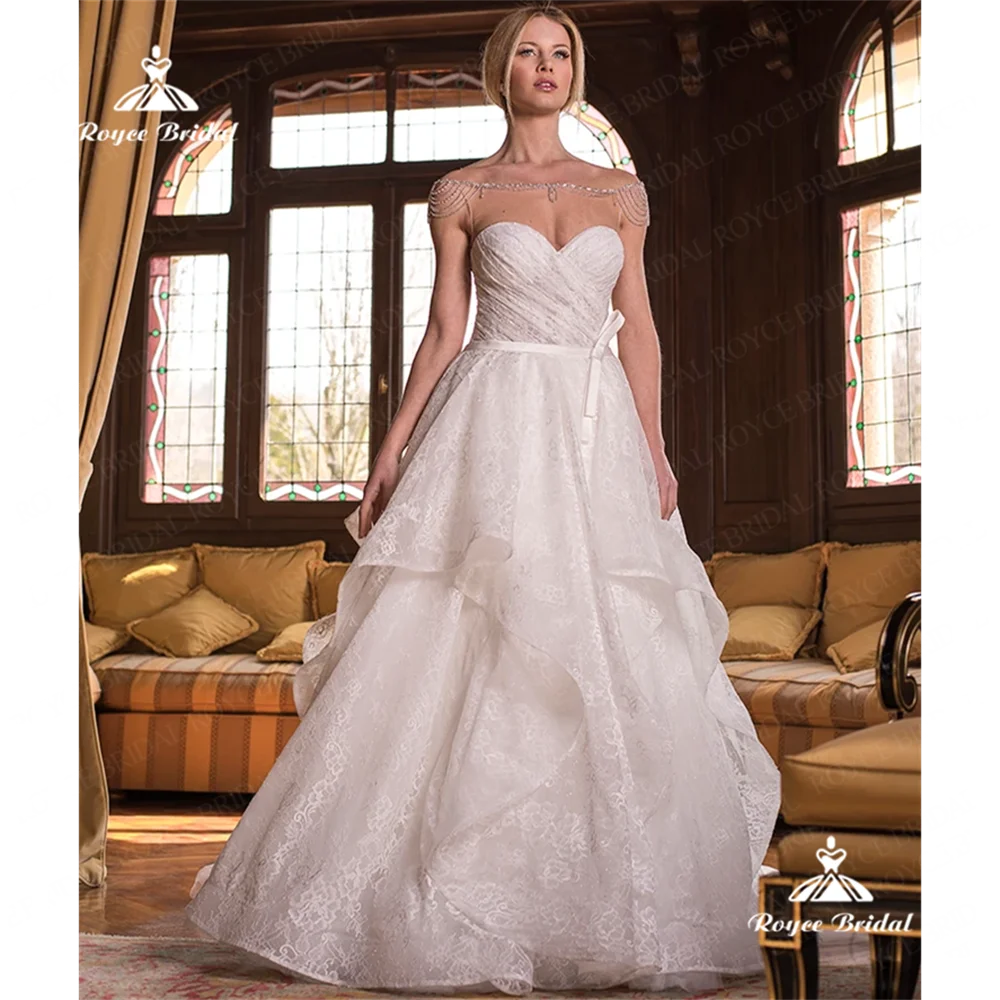 Roycebridal-Querida A Linha Vestido De Noiva De Renda, Sem Costas, Trem Tribunal, Vestido De Casamento, 2022