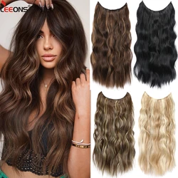 Cabelo ondulado longo artificial sintético para mulheres, peça de cabelo falso, dois grampos, extensão natural do cabelo, loiro, marrom misto, 17 cores