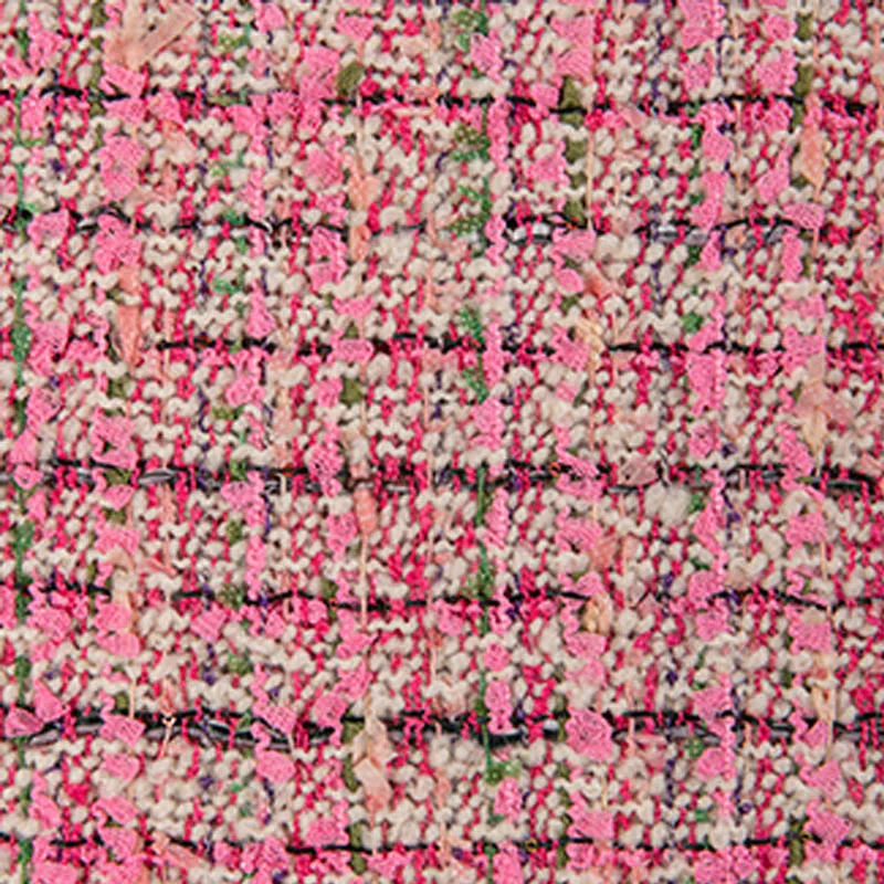 Pink and Green Lattice Yarn-Dyed Braided Tweed Fabric For Woman Jacket Dress Suit Coat Handbag 원단 DIY Tweed Cloth Sewing  ﻿