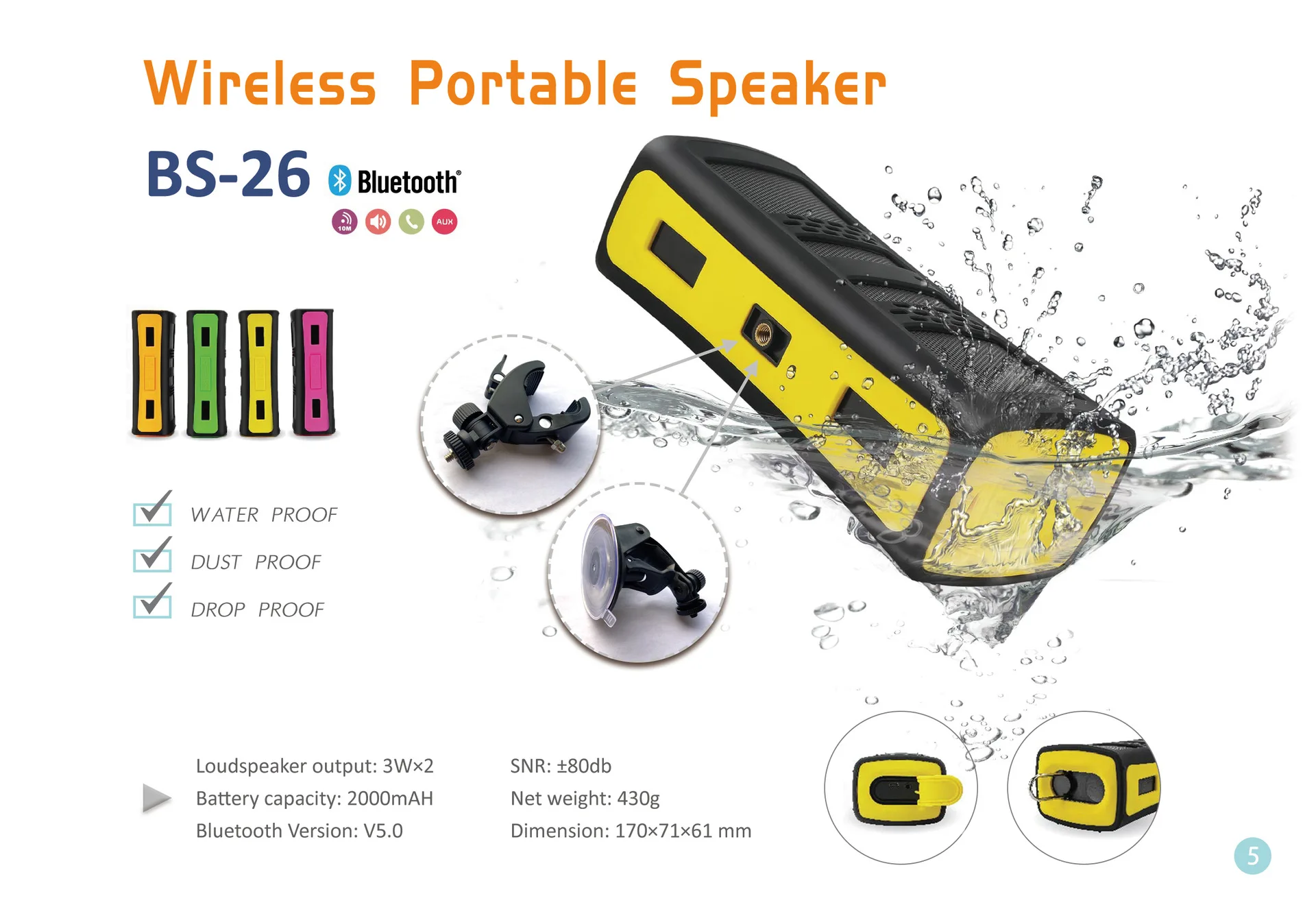 BS-26 Wireless Fashion Private Model Silicone Outdoor Mountaineering Sports Bicycle Bluetooth Speaker Creative Waterproof Audio