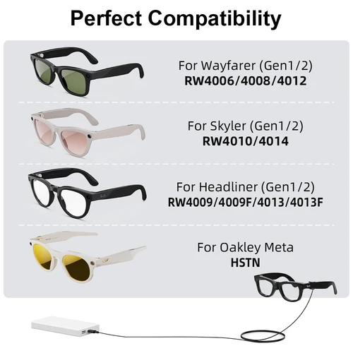 Imagen 2 del producto Cable de carga HIBLOKS para gafas Ray-Ban Meta Wayfarer/Skyler/Headliner (GEN1 y GEN2), para RW4006 RW4008 RW4012, portátil, tipo C