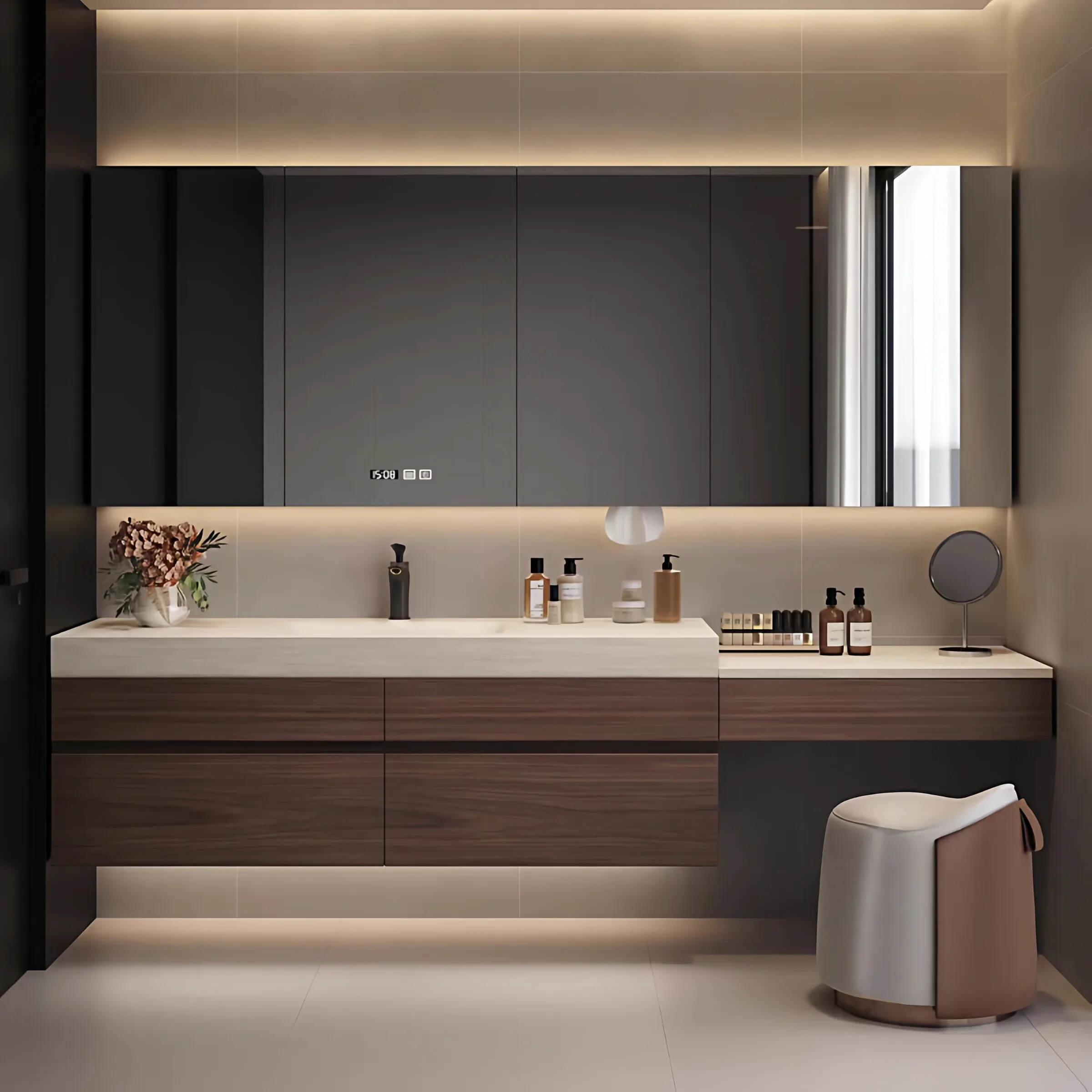 

bathroom cabinet, vanity integrated, hand washing basin cabinet, rock slab hot bending basin, vanity table combination