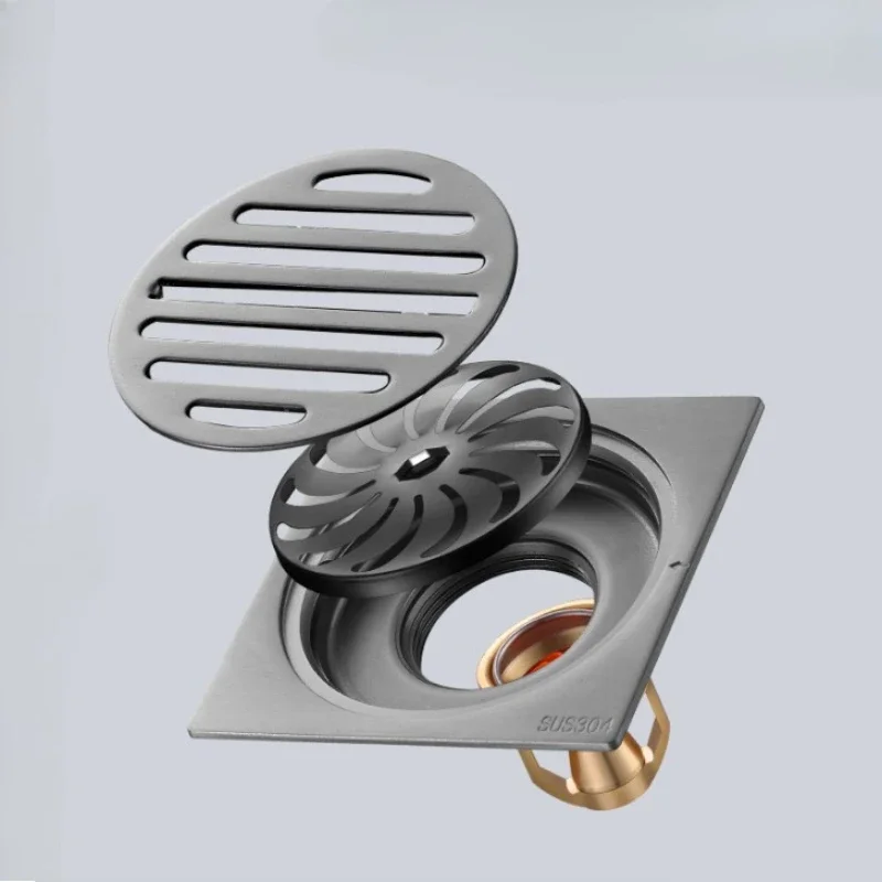 304 Stainless Steel Floor Drain - Gray, Brass Core, Odor-Proof, Quick Draining, 2-in-1, Bathroom/Kitchen, Rust-Resistant