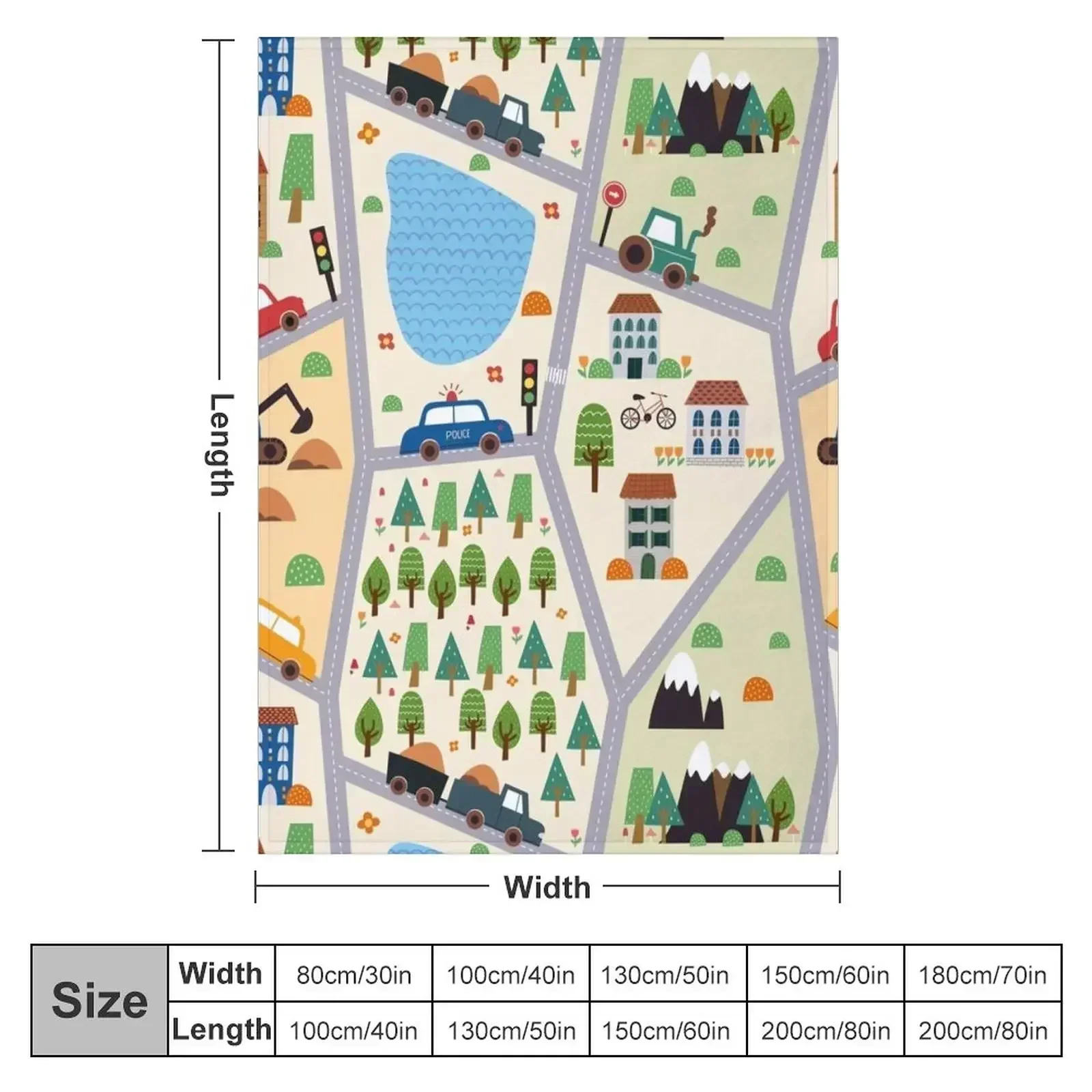 kids seamless, all over road print with cars, trees, trains, lakes Throw Blanket
