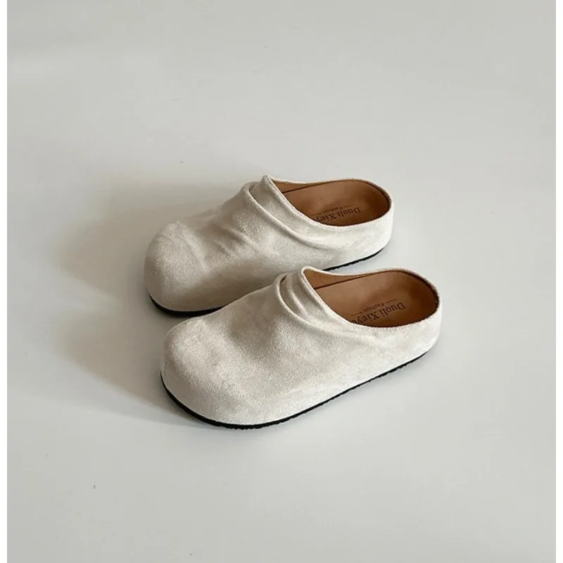 

Модные плиссированные повседневные тапочки для женщин, весна-осень 2026, на толстой подошве, с круглым носком, нескользящие, универсальные и стильные женские туфли