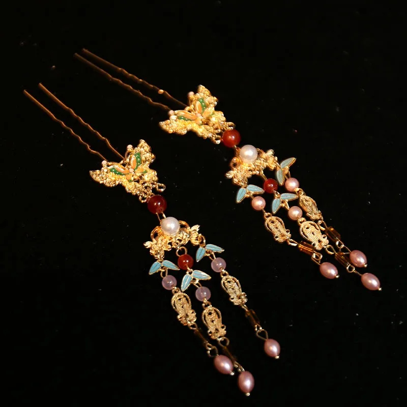 Chinese Hair Stick Tassel Butterfly Flower Hairpin Accessory Ancient Style Cosplay Headpiece Elegant Retro Decor Gift for Women