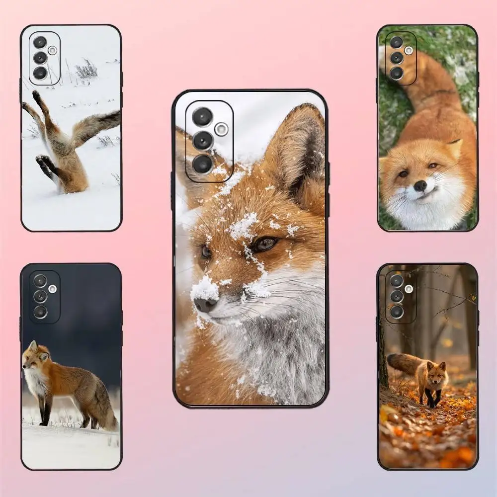 

Cute Fox Animal Phone Case For Samsung S 25,24,23,22,30,21,10,9,Ultra,Plus,Lite,FE,4,5 G Black Soft Case