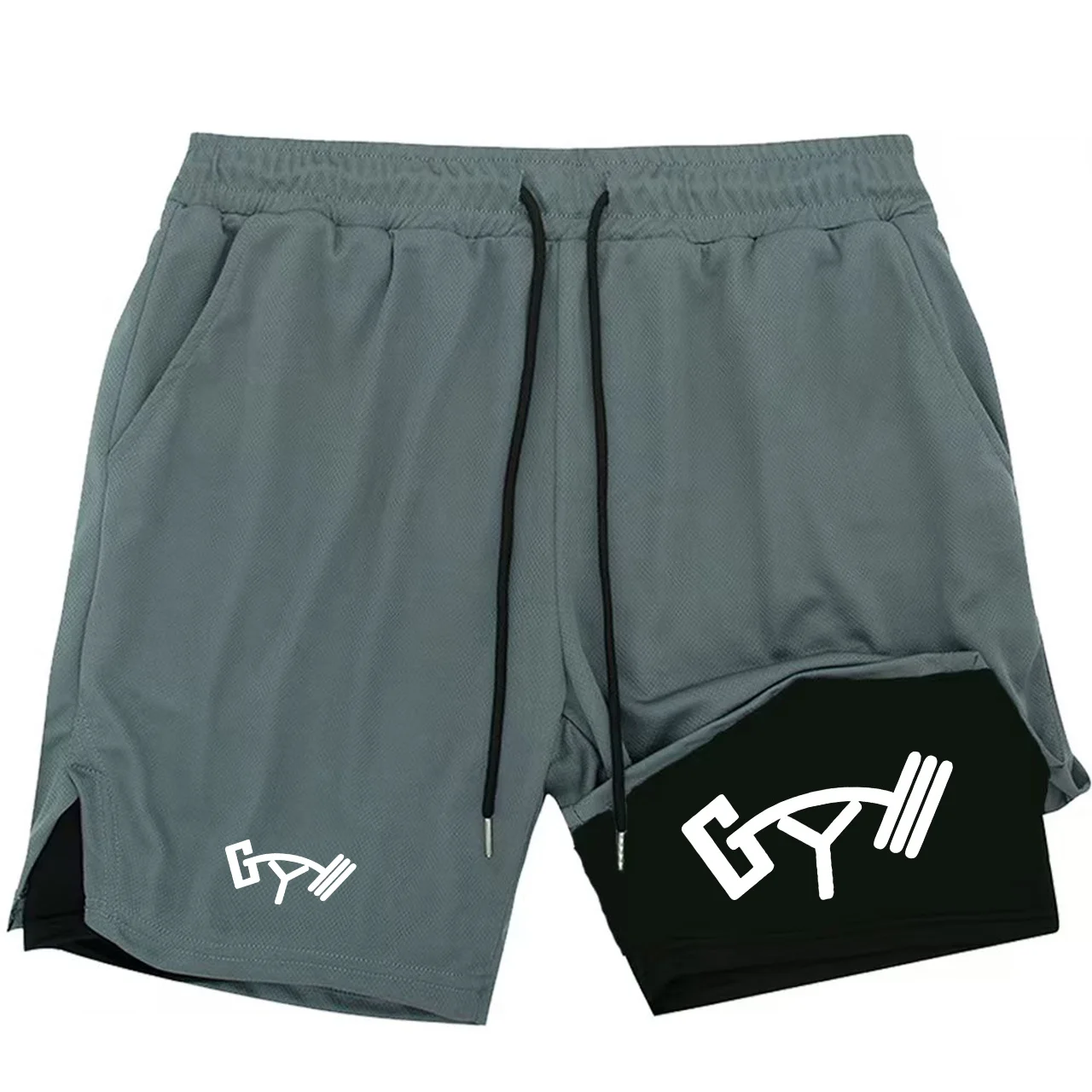 

2026 Printed Men's 2-in-1 Running Shorts Gym Exercise Quick drying Compression Sports Shorts