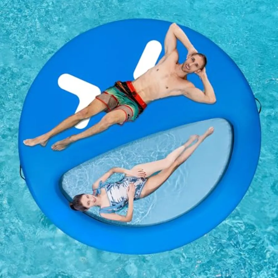 

Inflatable Water Hammock Floating Dock Round Ring for Pool and Lake Parties with Cup Holders Durable Lightweight Material in Bl