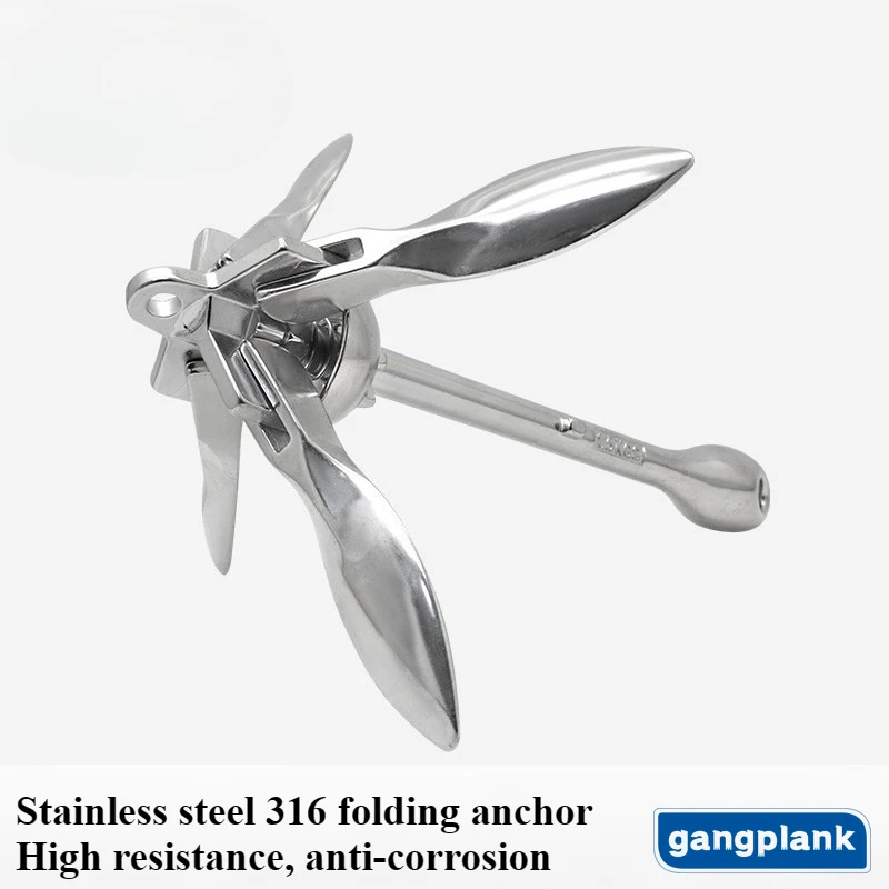 316 Stainless Steel Folding Anchor Kayak Yacht Boat Umbrella Type Anchor Marine Anti-corrosion Fixed Lotus Anchor 1.5KG 20m Rope