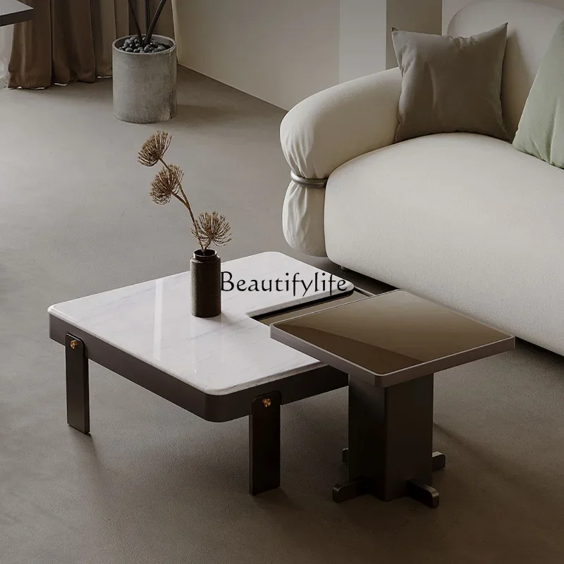 

LJYItalian Minimalist Living Room Home Coffee Table Combination High-End Microlite Square Coffee Table