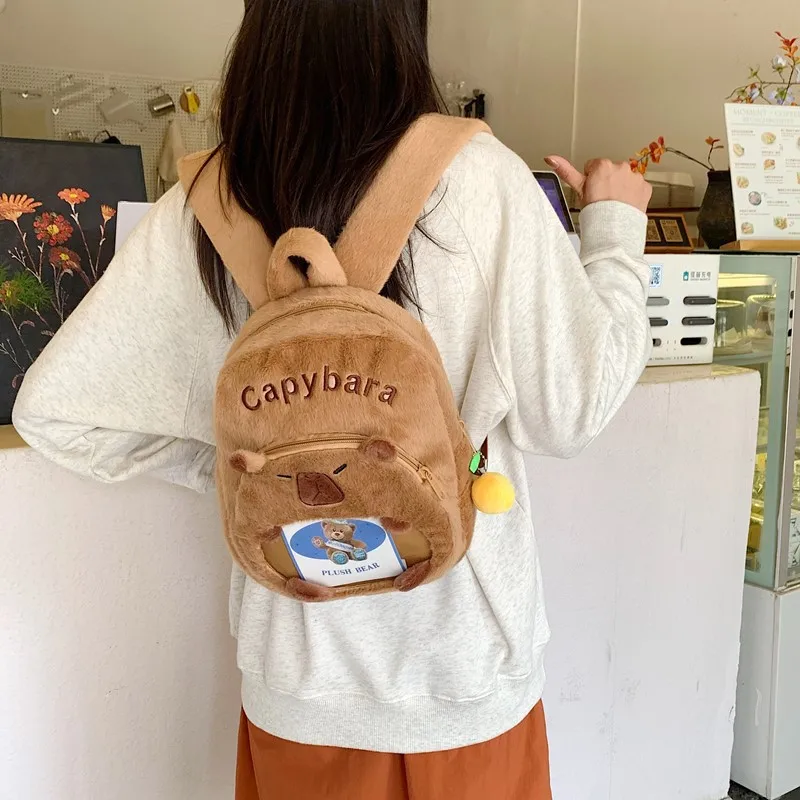 Zaino per bambini Capibara in peluche - Mini zaino per studenti carino e versatile Borsa trasparente dall'aspetto di alto valore Zaino per ragazze Kawaii