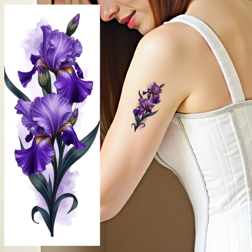 

9pcs Temporary Tattoo Purple Orchids Colorful Realism Pink Peonies White Lotus Realistic Temporary Tattoos Pink Cosmos For