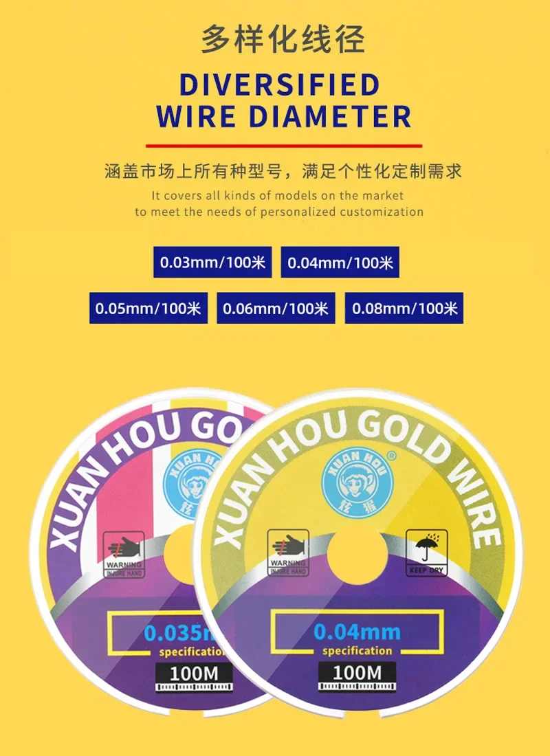 XUANHOU speciale fune da taglio a filo diamantato ad alta durezza per touch screen lcd che separa lo strumento in lega di molibdeno dorato