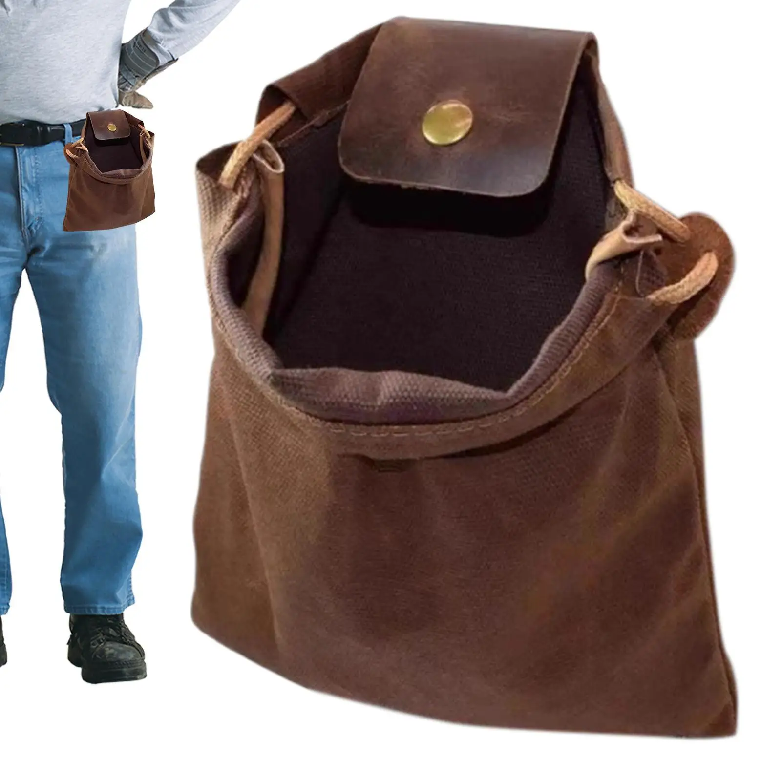 Bolsa Portátil Encerada Multiusos con Cordón y Presilla para Cinturón, para Caza, Senderismo, Pesca, Hongos y Conchas