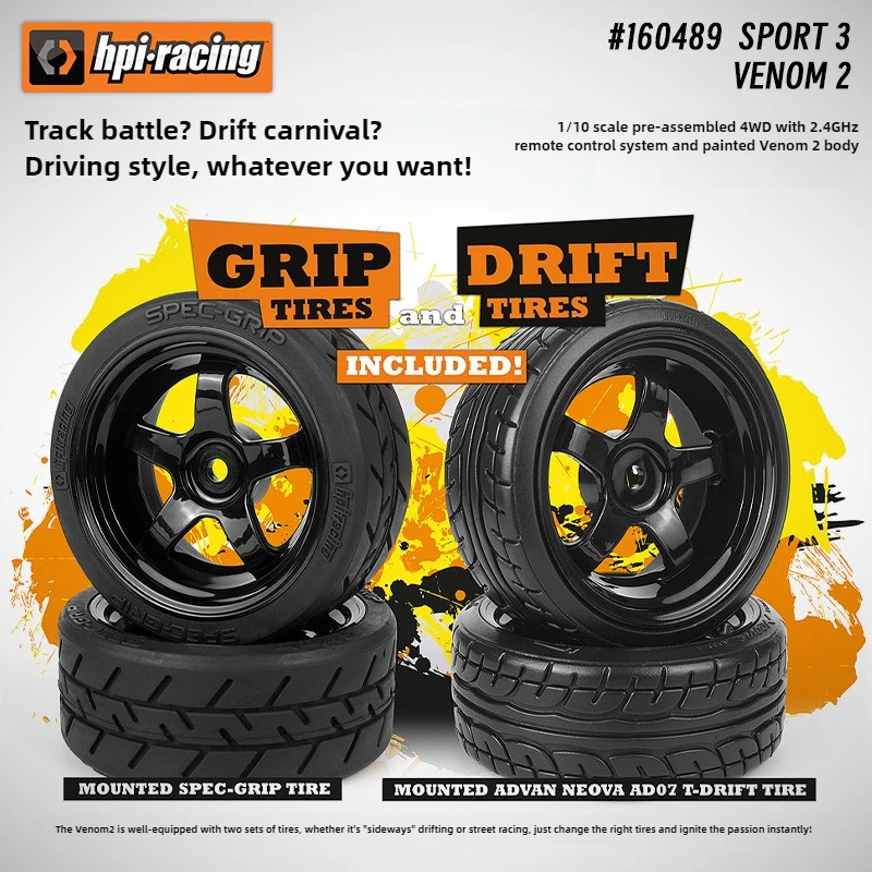 Coche de derrape RC 1/10 Venom2 4WD, pastilla sin escobillas, eléctrico, bajo, Control remoto, carrera plana, modelo RV, juguete para regalo para adultos