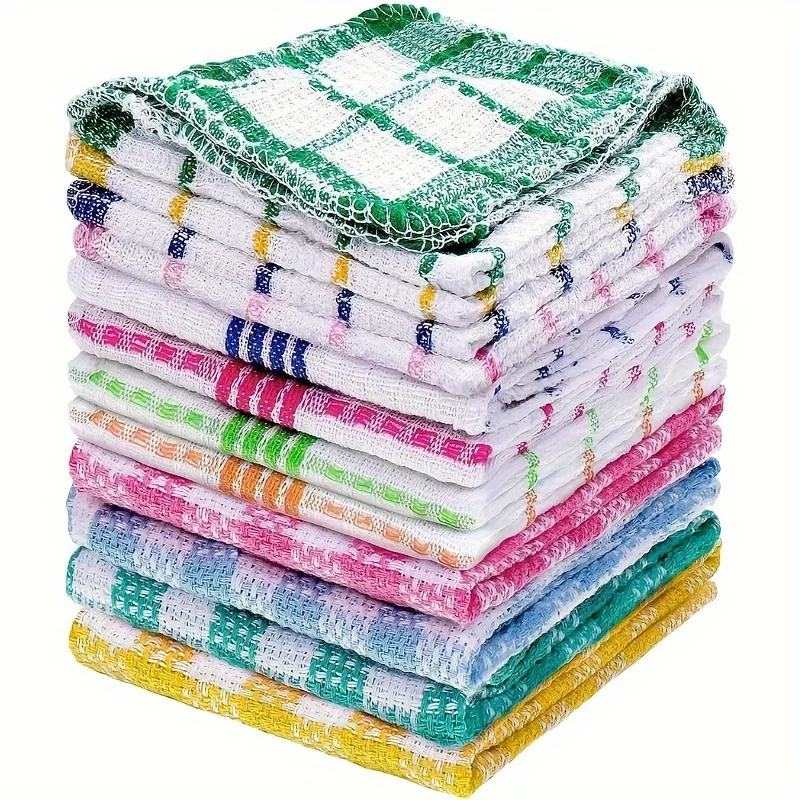 5/12pcs Waffle Weave Dish Cloths - Rustic Quick-Drying Hand Wash Only Kitchen Towels, Soft & Durable Polyester Cleaning Rags