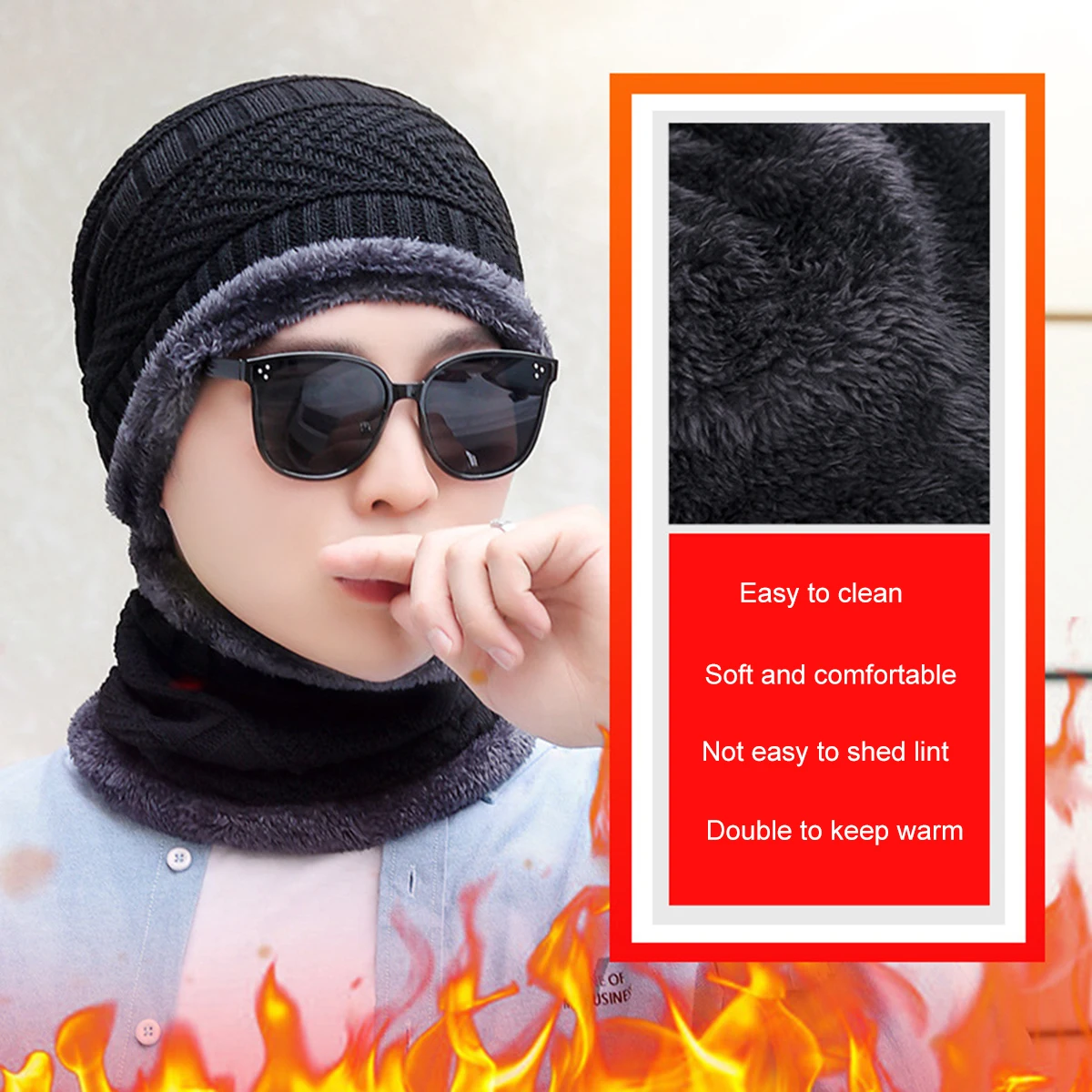 2023 New Winter Hats Knit Cap Men Women Velvet Hat Coral Fleece Scarf Outdoor Riding Hat Warm Thickening Plus Neck Protect Cap