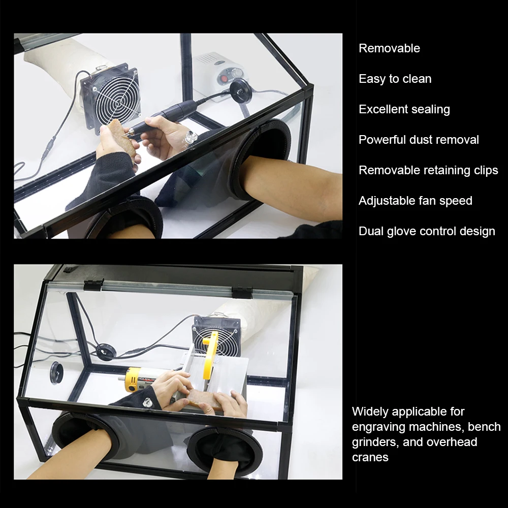 Adjust le Speed Fan Polishing Dust-Proof Box Acrylic Grinding Enclosure with Glove Holes