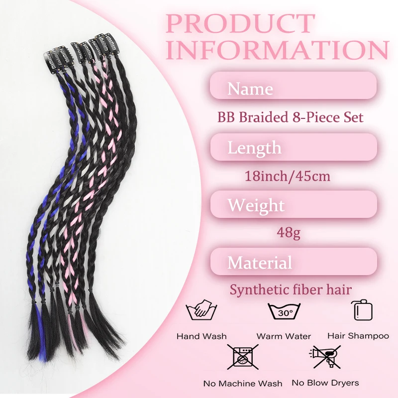 A card of sweet cool girl's boxing braid wig ponytail mini Fried Dough Twists braid color ear dye pigtail 8 pieces
