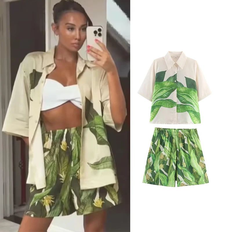 

2025 Women's Sets Summer New Chic Slim 2-piece Set Fashion Women's Printed Elegant Travel Holiday Suits Street Summer Youth Sets