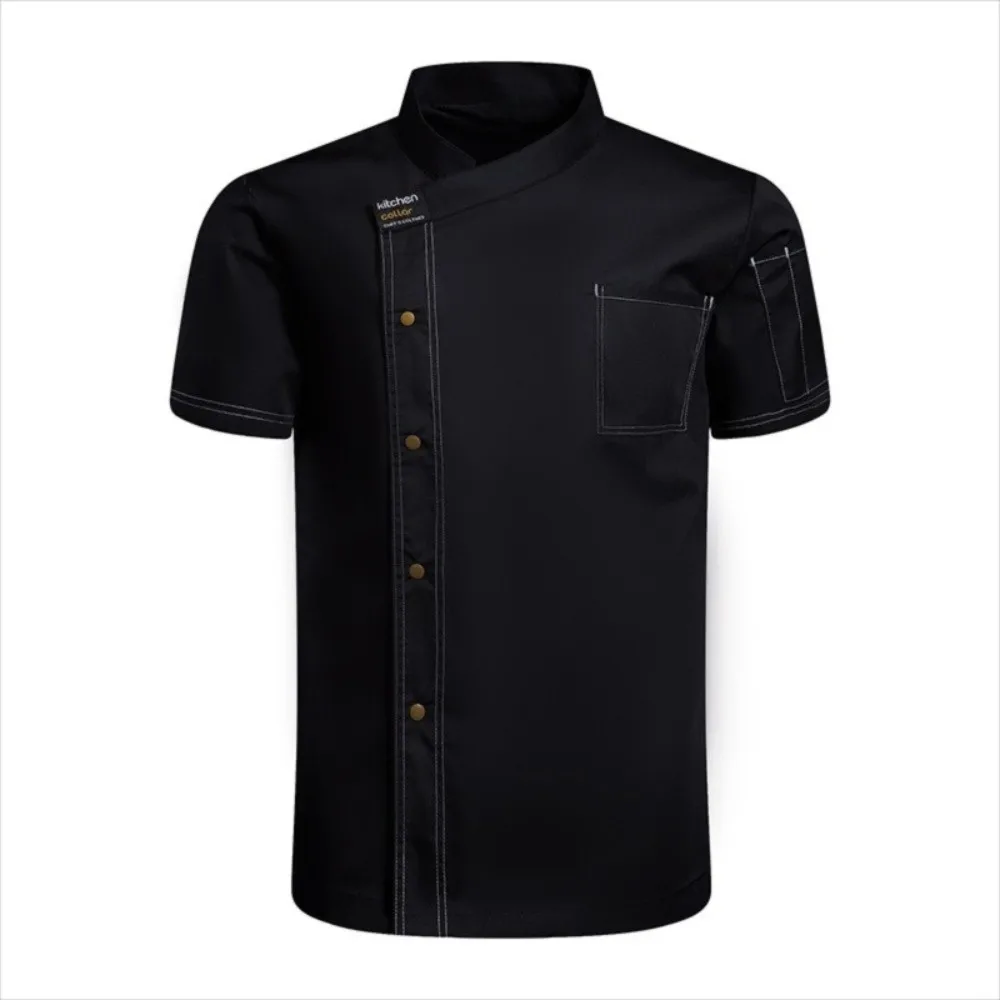 Uniforme de Chef de malla transpirable portátil, ropa de trabajo de Chef de manga corta gruesa, camisas de cocinero de cocina negras resistentes al desgaste, cantina