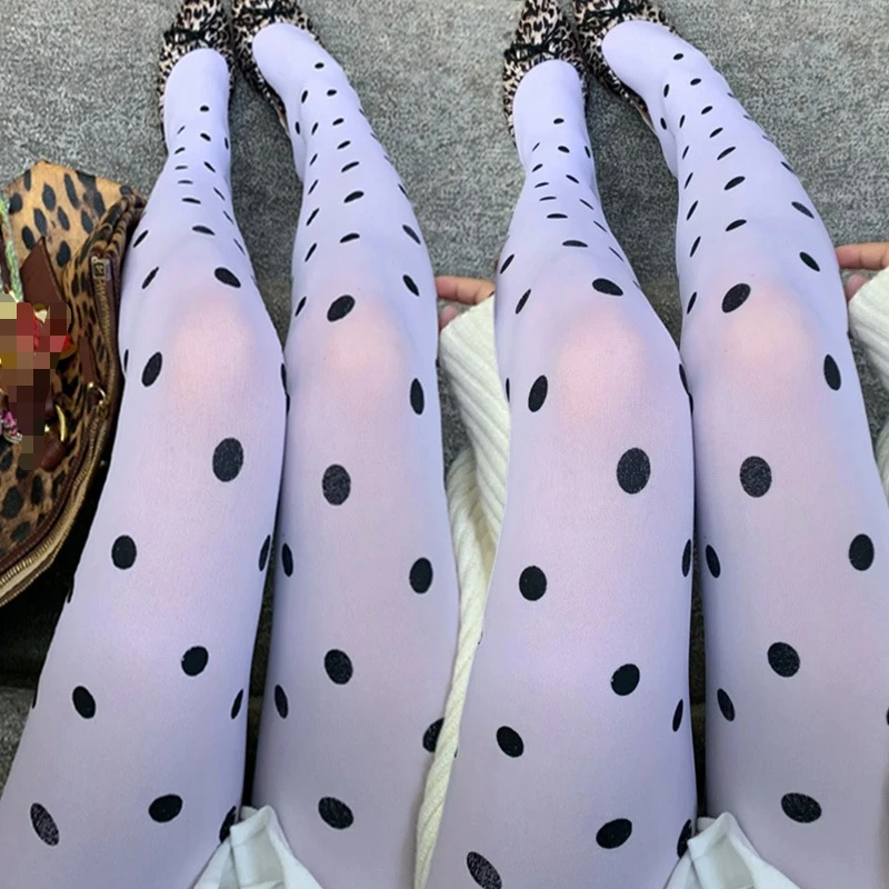 

Черные колготки в горошек в стиле Харадзюку, непрозрачные шелковистые колготки, колготки для девочек, длинные чулки для женщин, сексуальные леггинсы