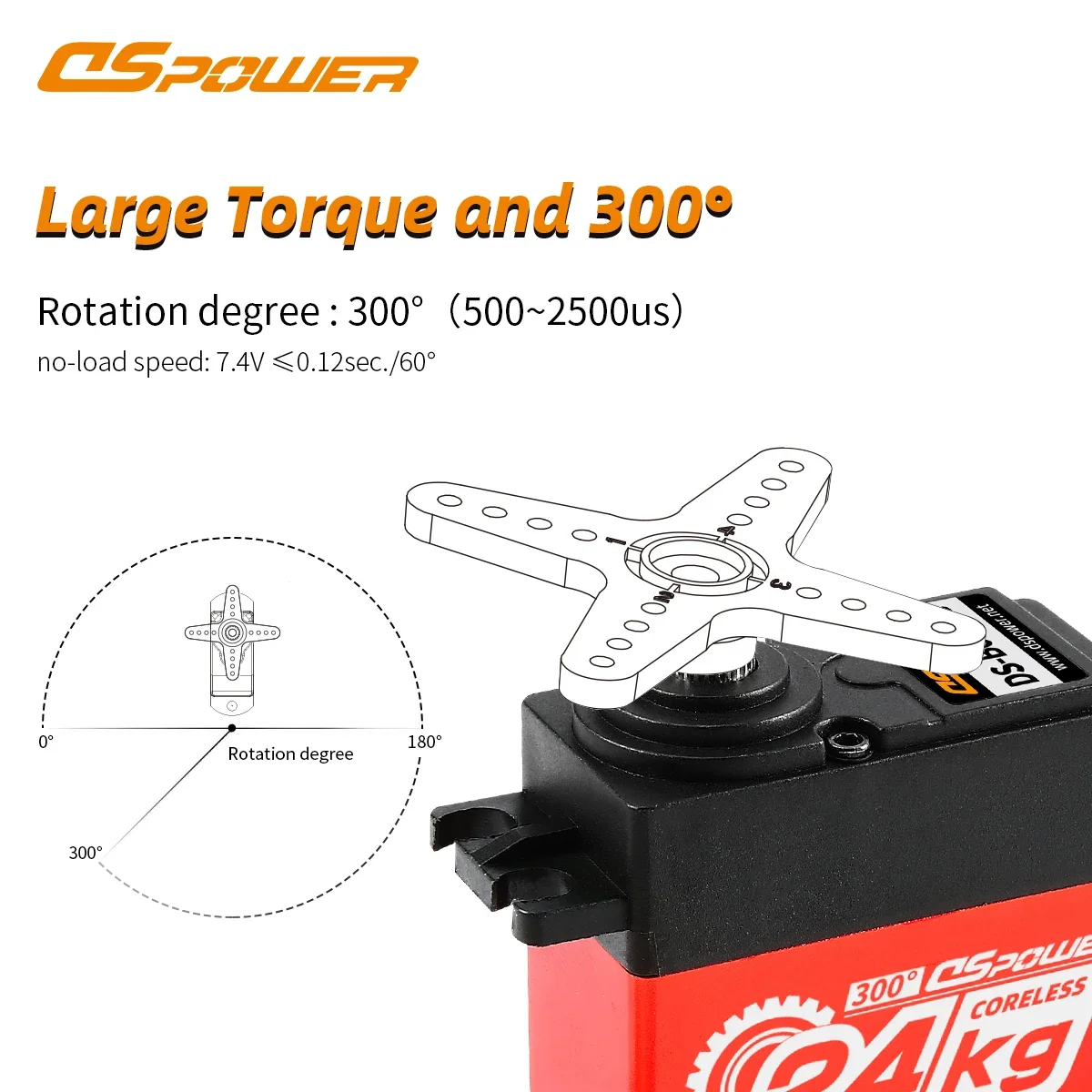DSpower 24KG Waterproof Large Torque Digital Servo Metal Gear Coreless Motor for 1/8 1/10 RC Car Drift Truck Boat Robot Wltoys