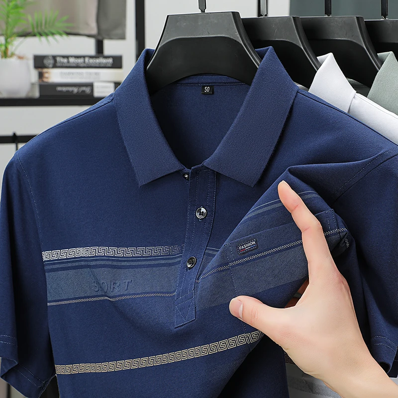 

Дизайнерская брендовая мужская рубашка поло с лацканами, летняя футболка нового контрастного цвета, изысканный карман с коротким рукавом, модная деловая мужская одежда