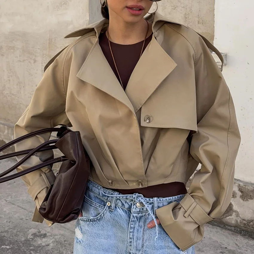 

2025 autumn new high-end loose short trench coat design temperament fashion leisure cross-border commuting