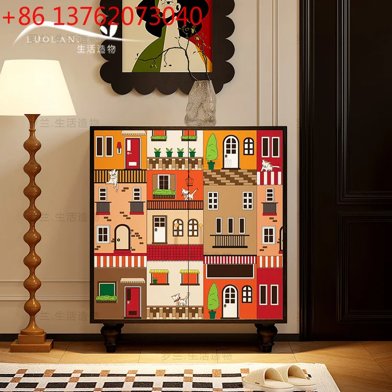 

Simple modern cartoon town entry storage shoe cabinet entry living room integrated against the wall