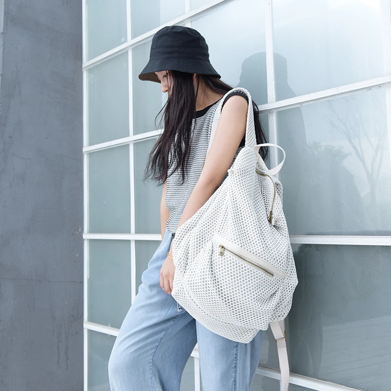 Fashion Original Design Pleated Backpack Lightweight Hollow Mesh Bag Women's Large Capacity Simple Leisure Travel Backpack Women