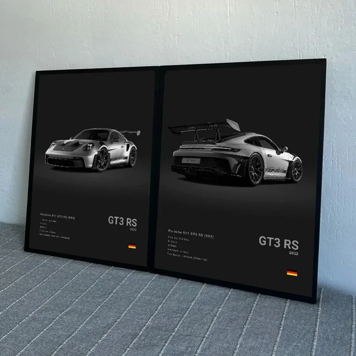 Fashion German Luxury Sports Car 911 GT3 RS Black and White Canvas Painting Pop Posters Prints Living Room Garage Decor Pictures