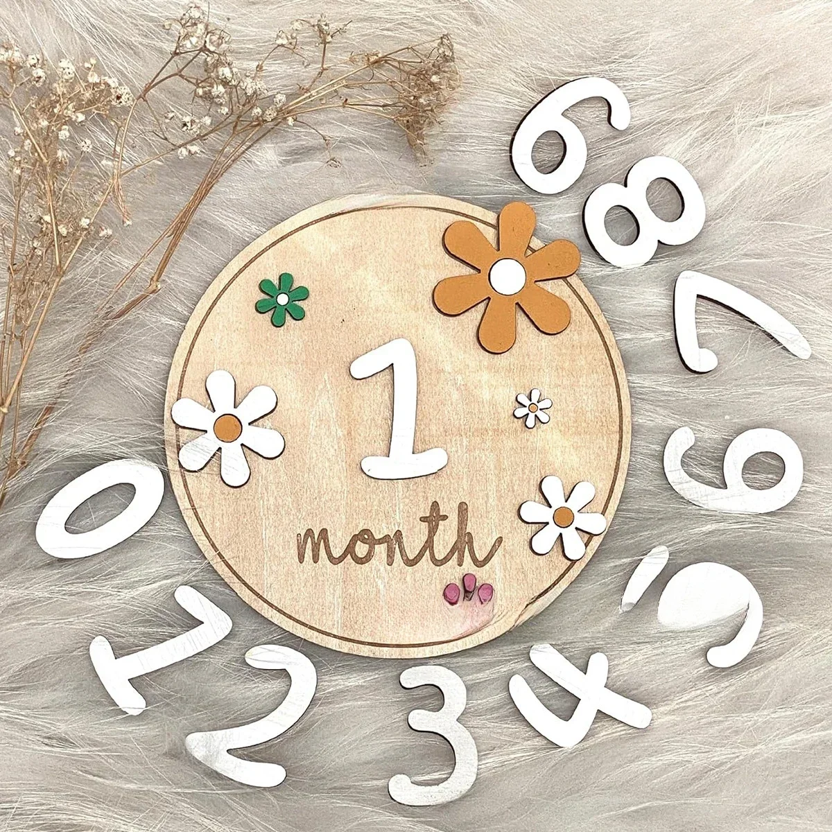 Digital Newborn Photographic Props Wooden Full Moon Disc Baby Monthly Milestone Card Newborn Photographic Props