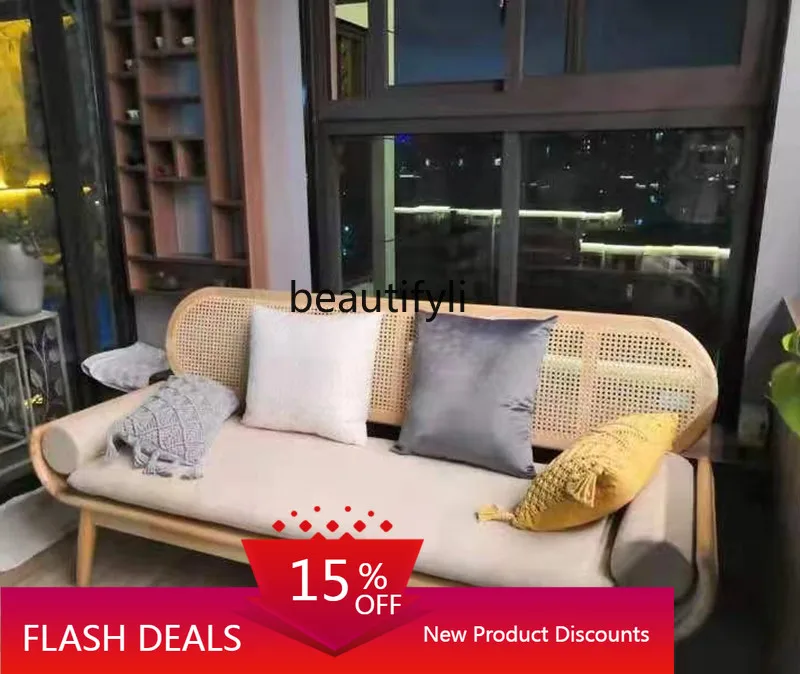 أريكة الروطان الخشبية الصلبة للسرير والإفطار لغرفة المعيشة كرسي الروطان نموذج غرفة مصمم أثاث إبداعي فاخر خفيف