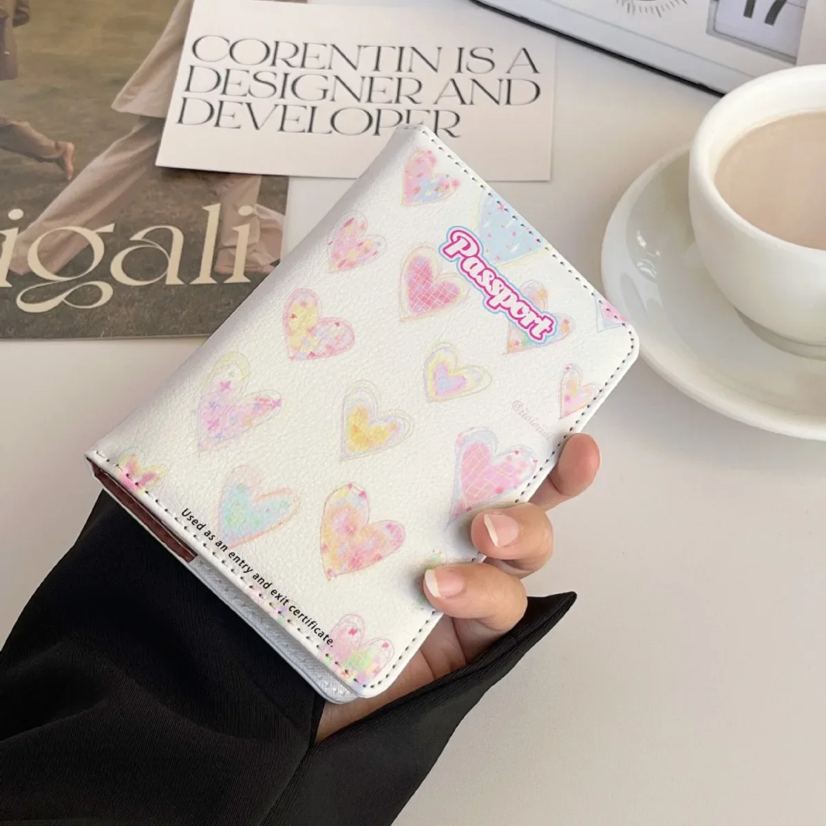 1 pezzo Sweet Girl Passport Covers Retro Y2K Style Heart Floral ID porta carte di credito per ragazza adorabile porta passaporto estetico