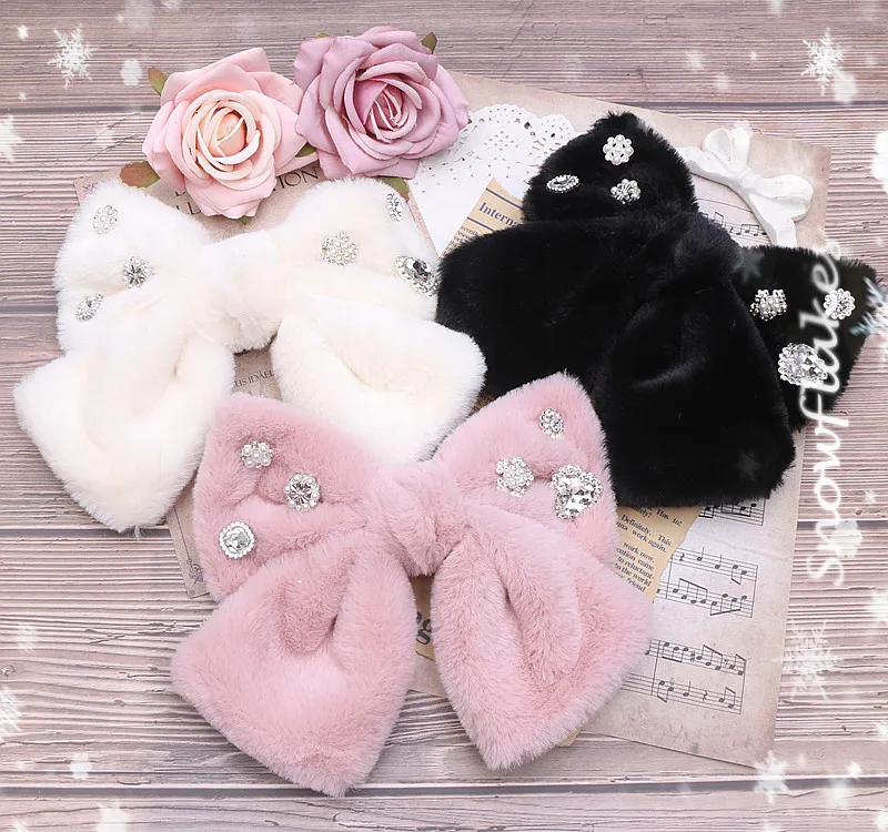 

Handmade Japanese Sweet Lolita Cute Hairpin women Christmas Rhinestone Snowflake Love Oversized Bow Hair Accessories soft Girl
