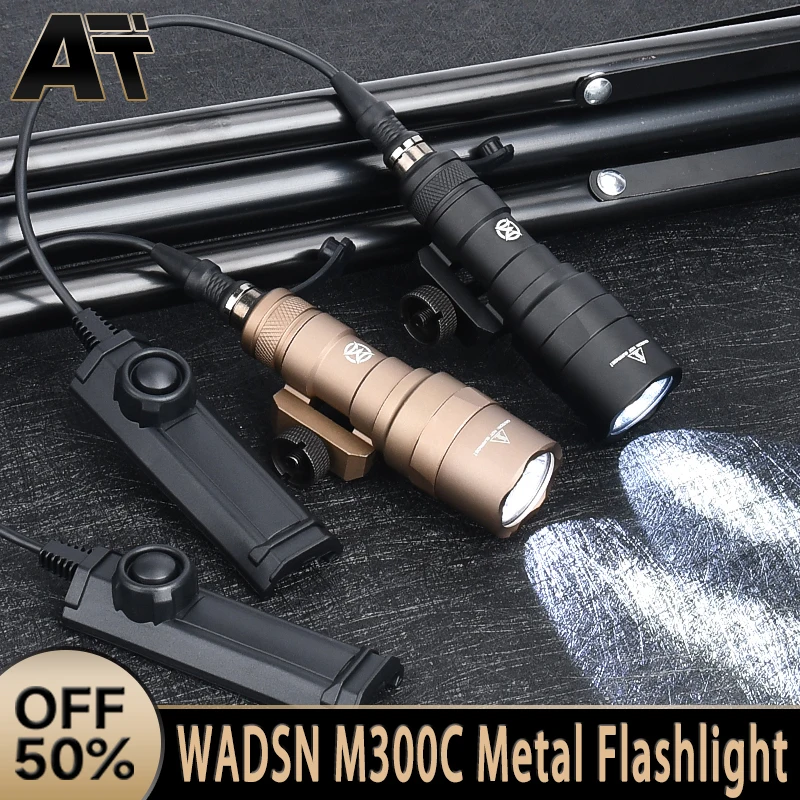 Tactica Airsoft M300 WADSN M300C Metal Flashlight White LED Hunting Weapon Scout Light With Dual Function Switch Fit 20mm Rail