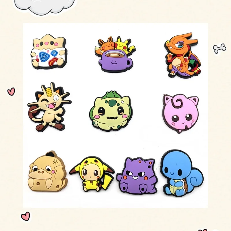 

Japan anime cartoon spirit Shoe Charms DIY Pokemon Accessories For Sandals Pins PVC Decorate kids Boys Girl X-mas Gift